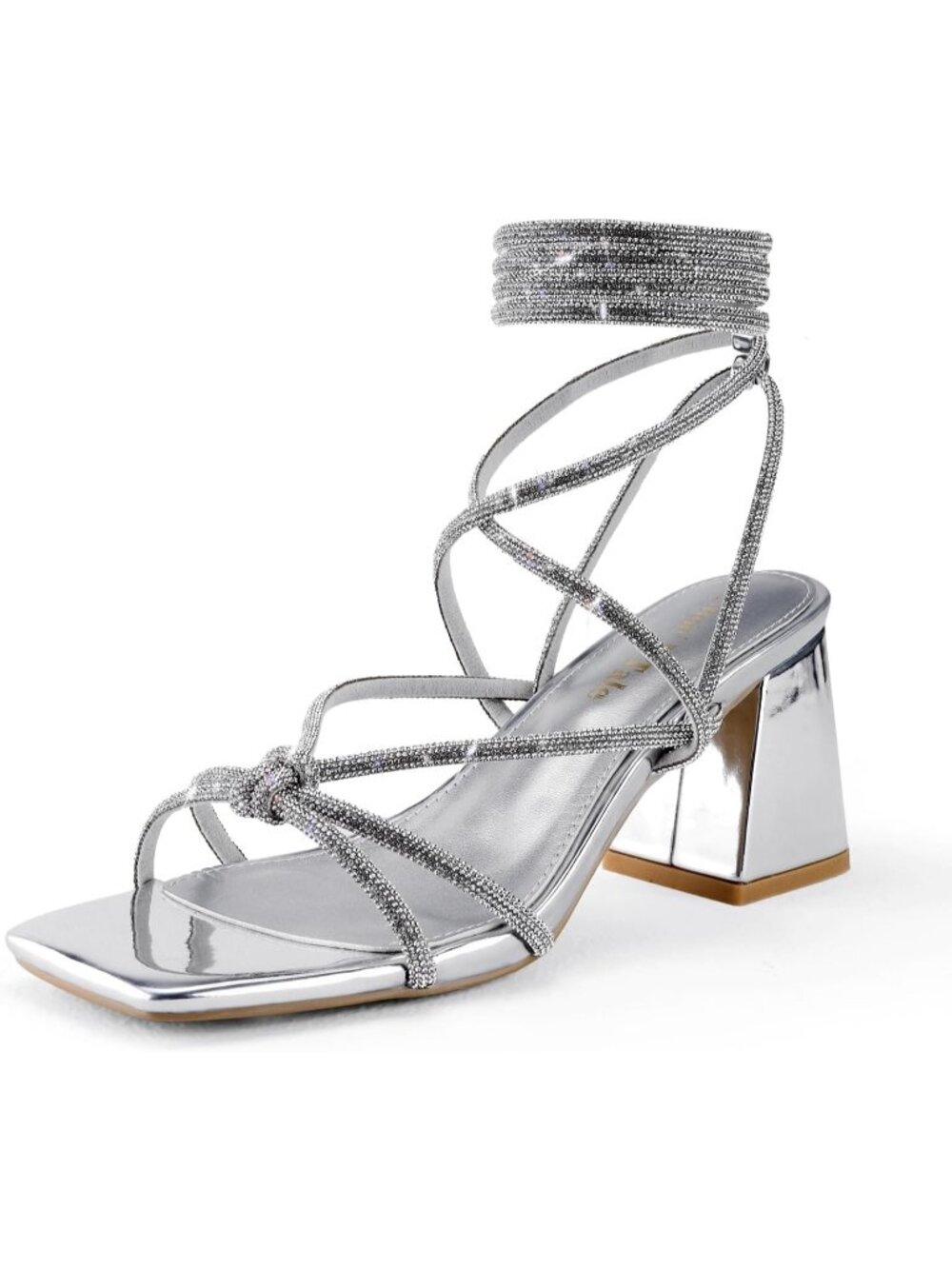 Women's Silver Strappy Gladiator High Heel Sandal Chunky Block Heel Open Toe